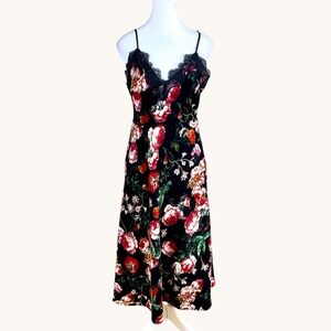 Anthropologie Floral Dress Red Black Lace Foxiedox (S)